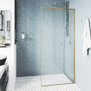 VIGO 34" W x 74" H Meridian Framed Fixed Rectangle Shower Screen with Clear Tempered Glass, Door Handle and Stainless Steel Hardware in Matte Brushed Gold-VG6077MGCL3474