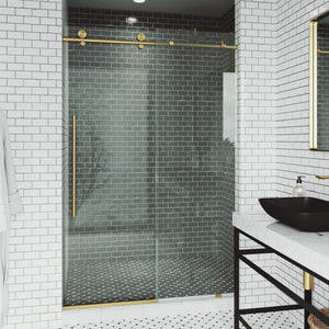 VIGO Adjustable 64-68" W x 76" H Elan E-Class Frameless Sliding Rectangle Shower Door with Clear Tempered Glass, Reversible Door Handle and Stainless Steel Hardware in Chrome-VG6021CHCL6876