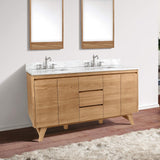 Avanity Coventry 61 in. Vanity Combo in Natural Teak with Carrara White Marble Top