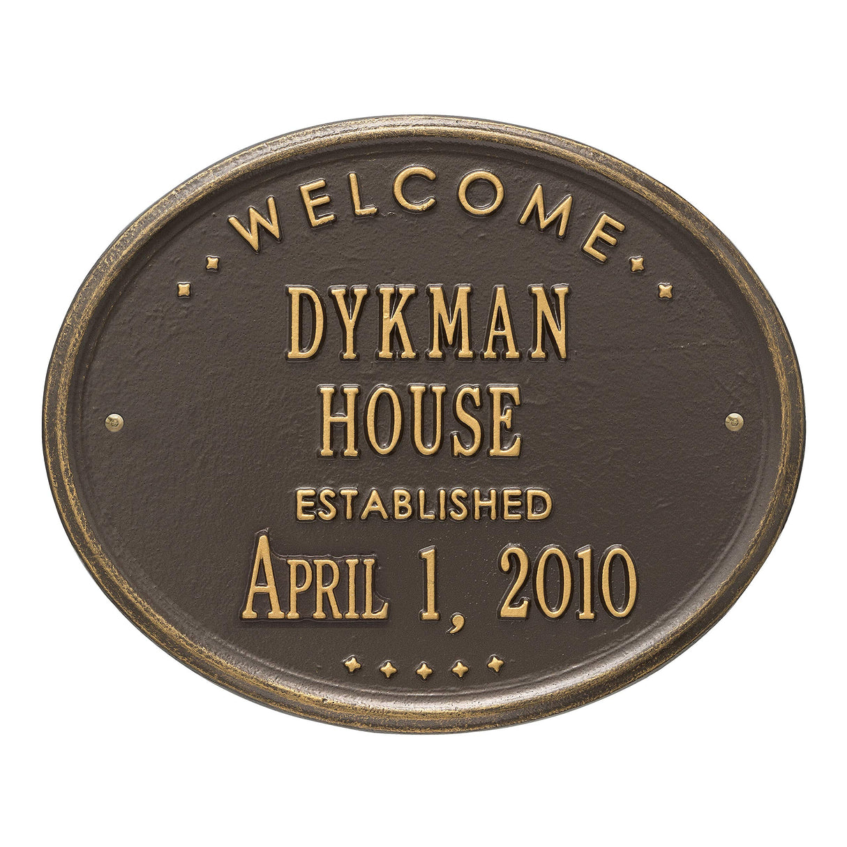 Whitehall 1390OG - Welcome Oval "House" Established - Standard Wall - Two Line - Bronze/Gold