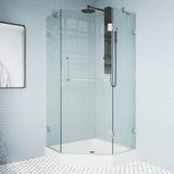 VIGO VG6062BNCL40W 40.25" -40.25"W -78.75"H Frameless Hinged Neo-angle Shower Enclosure with Clear 0.38" Tempered Glass Stainless Steel Hardware in Brushed Nickel Finish, Reversible Handle and Base