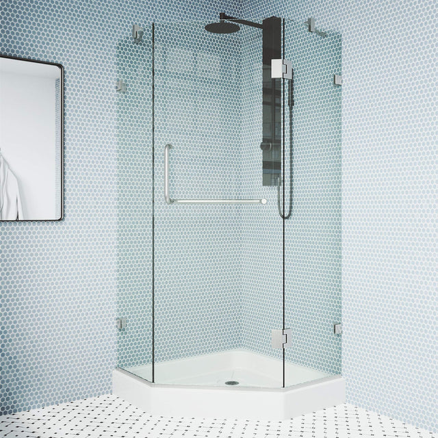 VIGO VG6062BNCL40W 40.25" -40.25"W -78.75"H Frameless Hinged Neo-angle Shower Enclosure with Clear 0.38" Tempered Glass Stainless Steel Hardware in Brushed Nickel Finish, Reversible Handle and Base