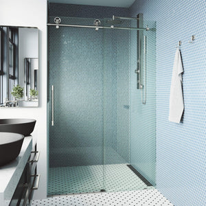 VIGO Adjustable 56-60" W x 76" H Elan Cass Aerodynamic Frameless Sliding Shower Door with Clear Tempered Glass, Reversible Door Handle and Stainless Steel Hardware in Stainless Steel-VG6044STCL6076