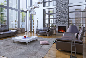 Amantii TRD-48 Traditional Smart Electric 48" Indoor / Outdoor WiFi Enabled Insert, Featuring a Multi Function Remote Control, Multi Flame Speeds, and Two 10 Piece Birch Log Set