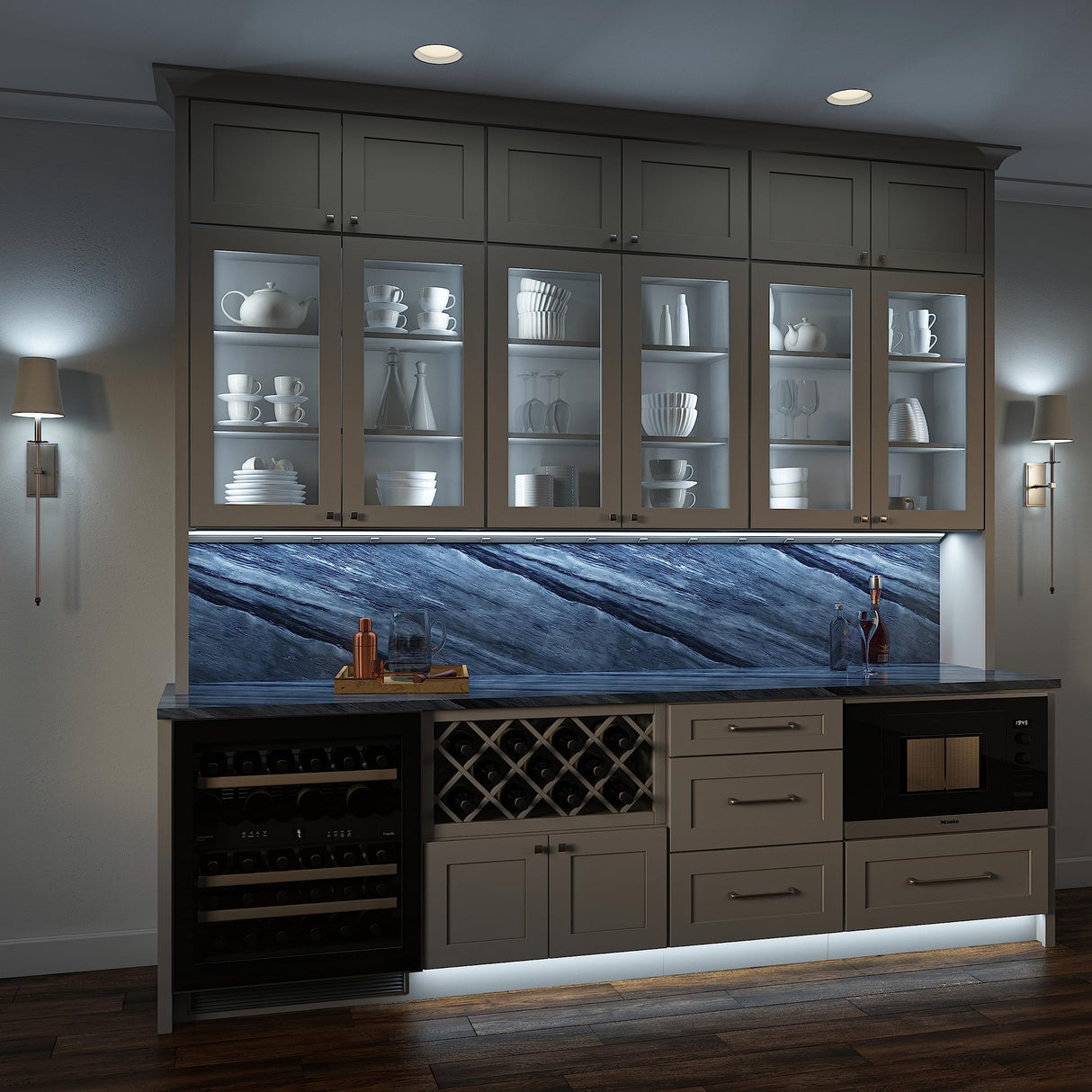 Task Lighting LP18QD6NDGSN50 18-1/2" 600 Lumen Direct Voltage DV Lighted Power Strip, Satin Nickel Finish, Grey Receptacles, 5000K Daylight White