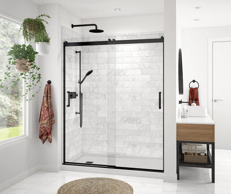 MAAX 136691-900-340-000 Revelation Round 56-59 in. x 70 ½-73 in. 6 mm Bypass Shower Door for Alcove Installation with Clear glass in Matte Black
