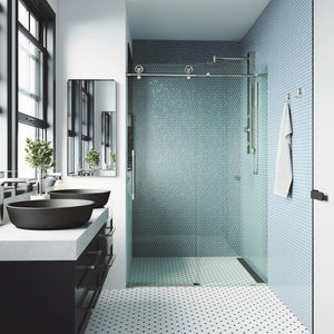 VIGO Adjustable 56-60" W x 76" H Elan Cass Aerodynamic Frameless Sliding Shower Door with Clear Tempered Glass, Reversible Door Handle and Stainless Steel Hardware in Stainless Steel-VG6044STCL6076
