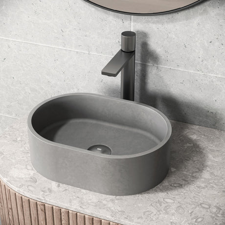 VIGO Concreto Stone 15.75 inch L x 11 inch W Over the Counter Freestanding Oval Vessel Bathroom Sink in Gray - Sink for Bathroom VG04059