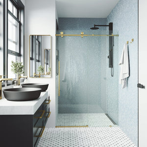 VIGO Adjustable 64-68" W x 76" H Elan E-Class Frameless Sliding Rectangle Shower Door with Clear Tempered Glass, Reversible Door Handle and Stainless Steel Hardware in Chrome-VG6021CHCL6876