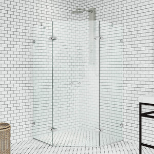 VIGO VG6063CHCL42 40.0" -40.0" W -73.38" H Frameless Hinged Neo-angle Shower Enclosure with Clear 0.38" Tempered Glass and Stainless Steel Hardware in Chrome Finish with Reversible Handle