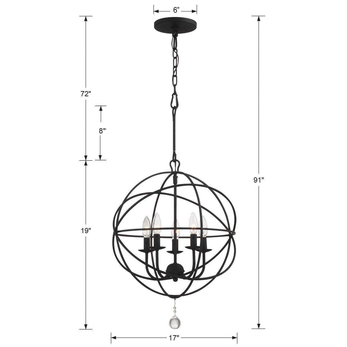 Solaris 5 Light Black Mini Chandelier 9224-BK