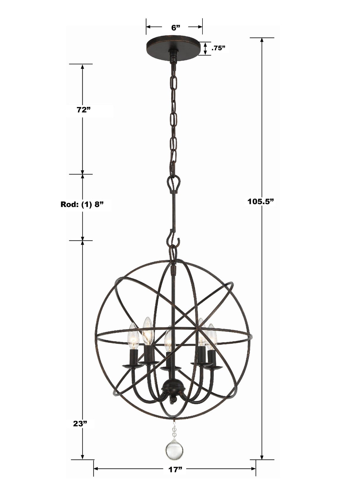 Solaris 5 Light Black Mini Chandelier 9224-BK