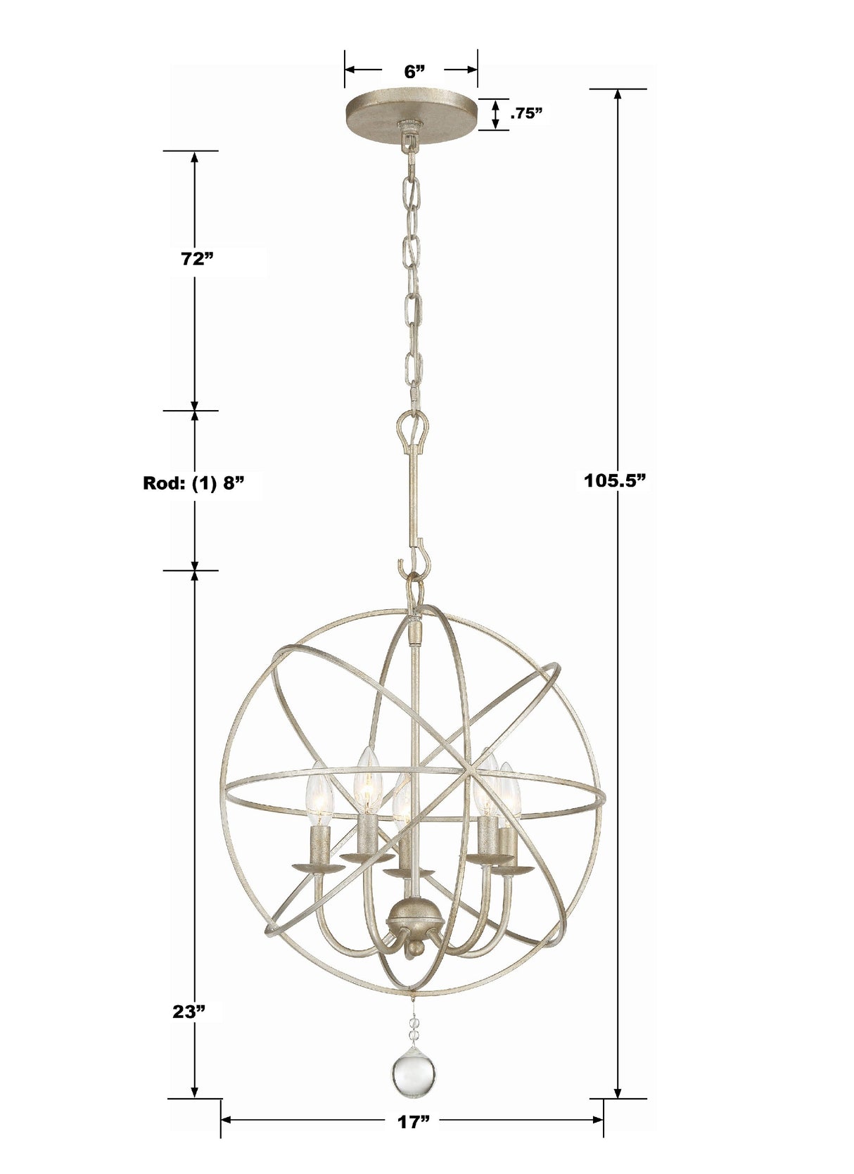 Solaris 5 Light Black Mini Chandelier 9224-BK