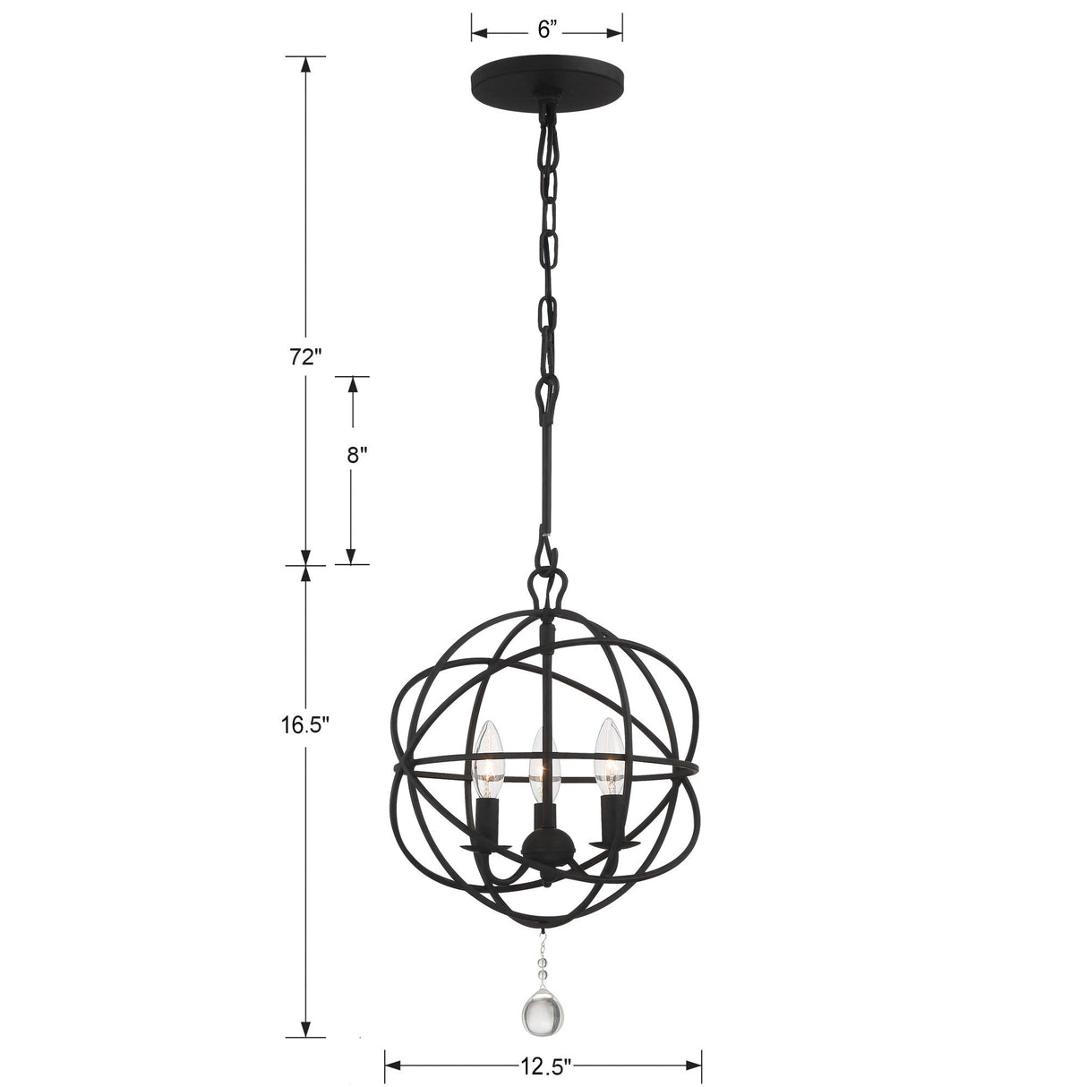 Solaris 3 Light Black Mini Chandelier 9225-BK