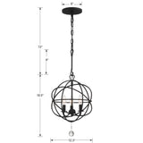 Solaris 3 Light Black Mini Chandelier 9225-BK