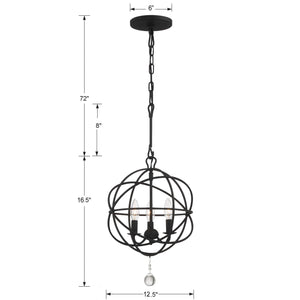 Solaris 3 Light Black Mini Chandelier 9225-BK