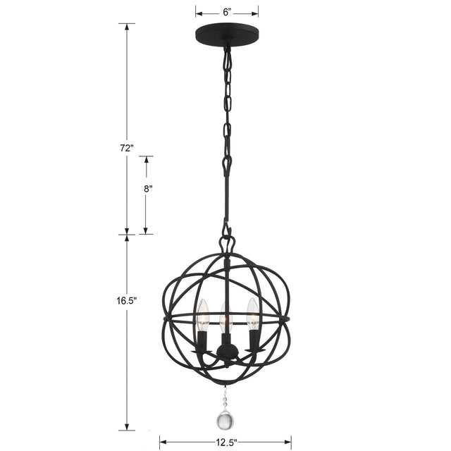 Solaris 3 Light Black Mini Chandelier 9225-BK