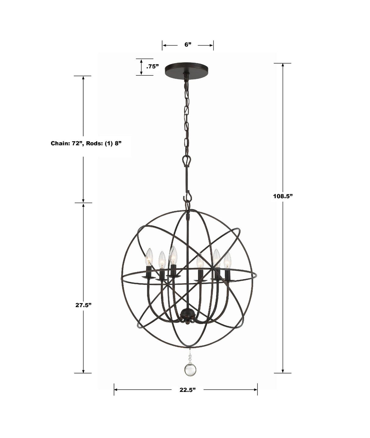 Solaris 6 Light Black Chandelier 9226-BK