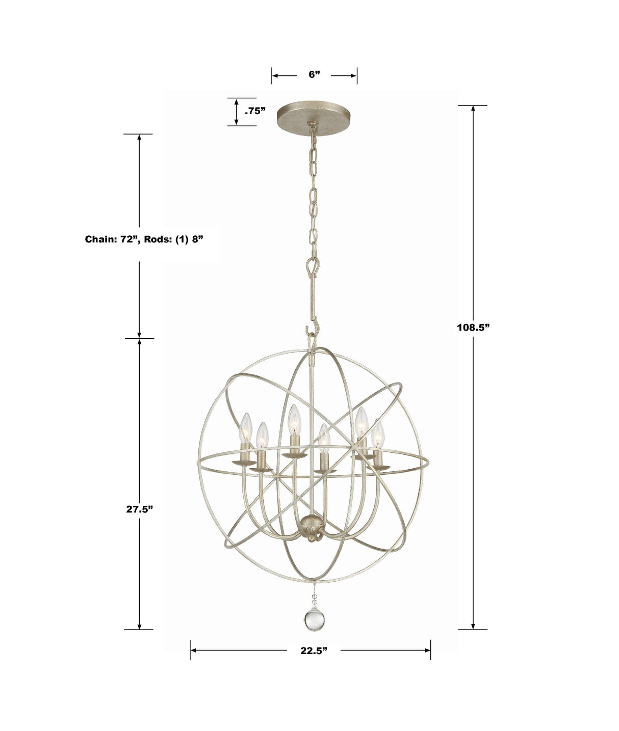 Solaris 6 Light Black Chandelier 9226-BK