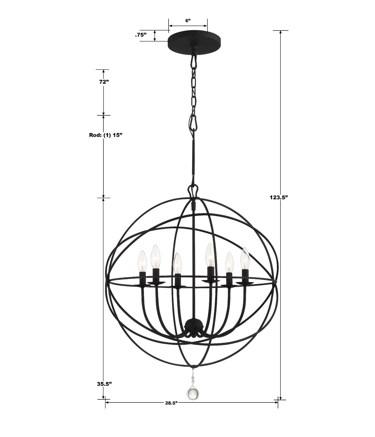 Solaris 6 Light Black Sphere Chandelier 9228-BK