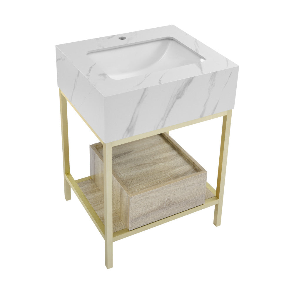 Beau 24" Freestanding, Bathroom Vanity in Oak and Calacatta