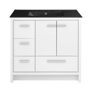 Virage 36 in. White Bathroom Vanity With Black, 3-Hole Ceramic Sink Top