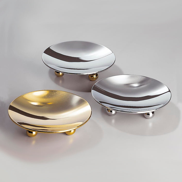 Round Contemporary Chrome And Gold Finish Countertop Soap Dish