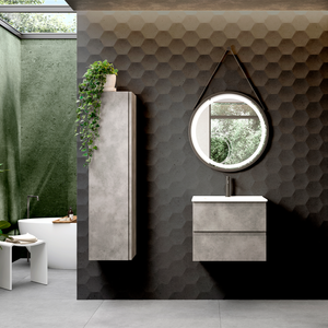 DAX Pasadena Engineered Wood and Porcelain Onix Basin with Single Vanity Cabinet, 24", Cement DAX-PAS012481-ONX