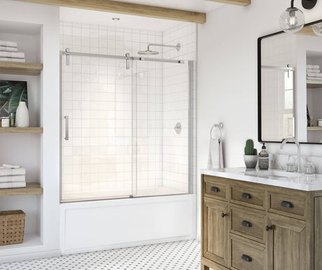 MAAX 137682-900-084-000 Outback 55 ¼ - 58 1/2 x 57 in. 8mm Sliding Tub Door for Alcove Installation with Clear glass in Chrome
