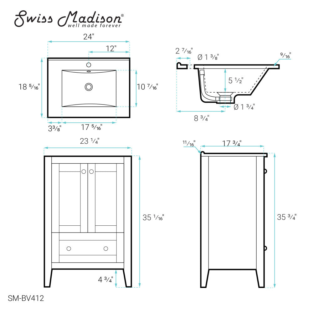 Cannes 24 Single, Two Doors, One Drawer, Bathroom Vanity