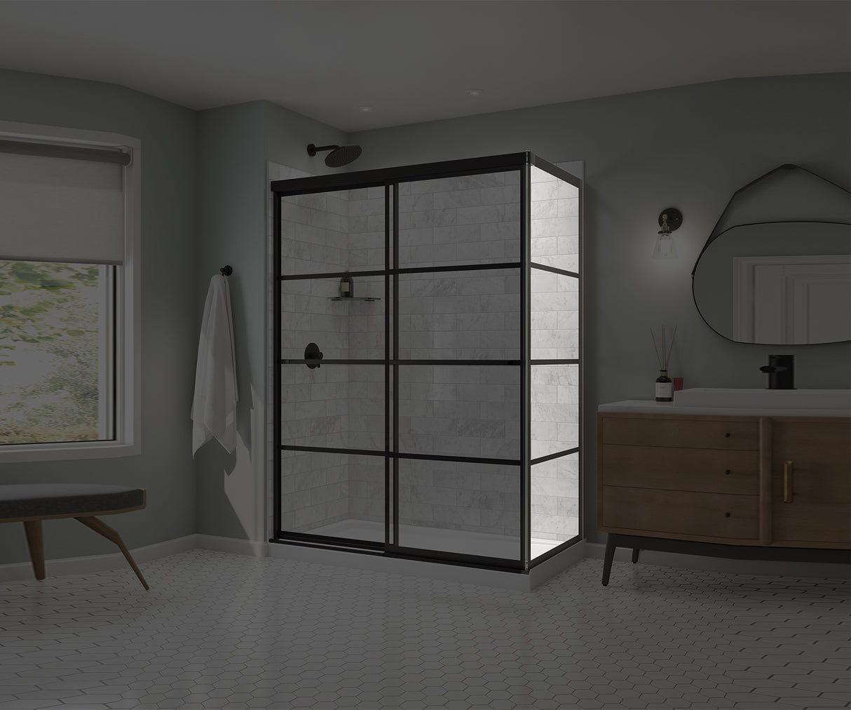 MAAX 136560-972-340-000 Incognito 76 Return Panel for 32 in. Base with Shaker glass in Matte Black