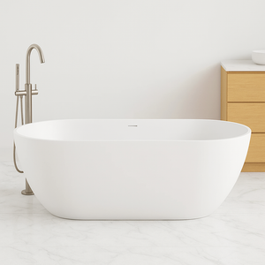 New England Home Goods Whitehaven 59" Matte White Solid Surface Freestanding Soaking Tub