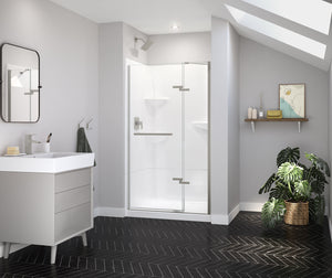 MAAX 139577-900-305-000 Reveal Sleek 71 41 ½-44 ½ x 71 ½ in. 8mm Pivot Shower Door for Alcove Installation with Clear glass in Brushed Nickel