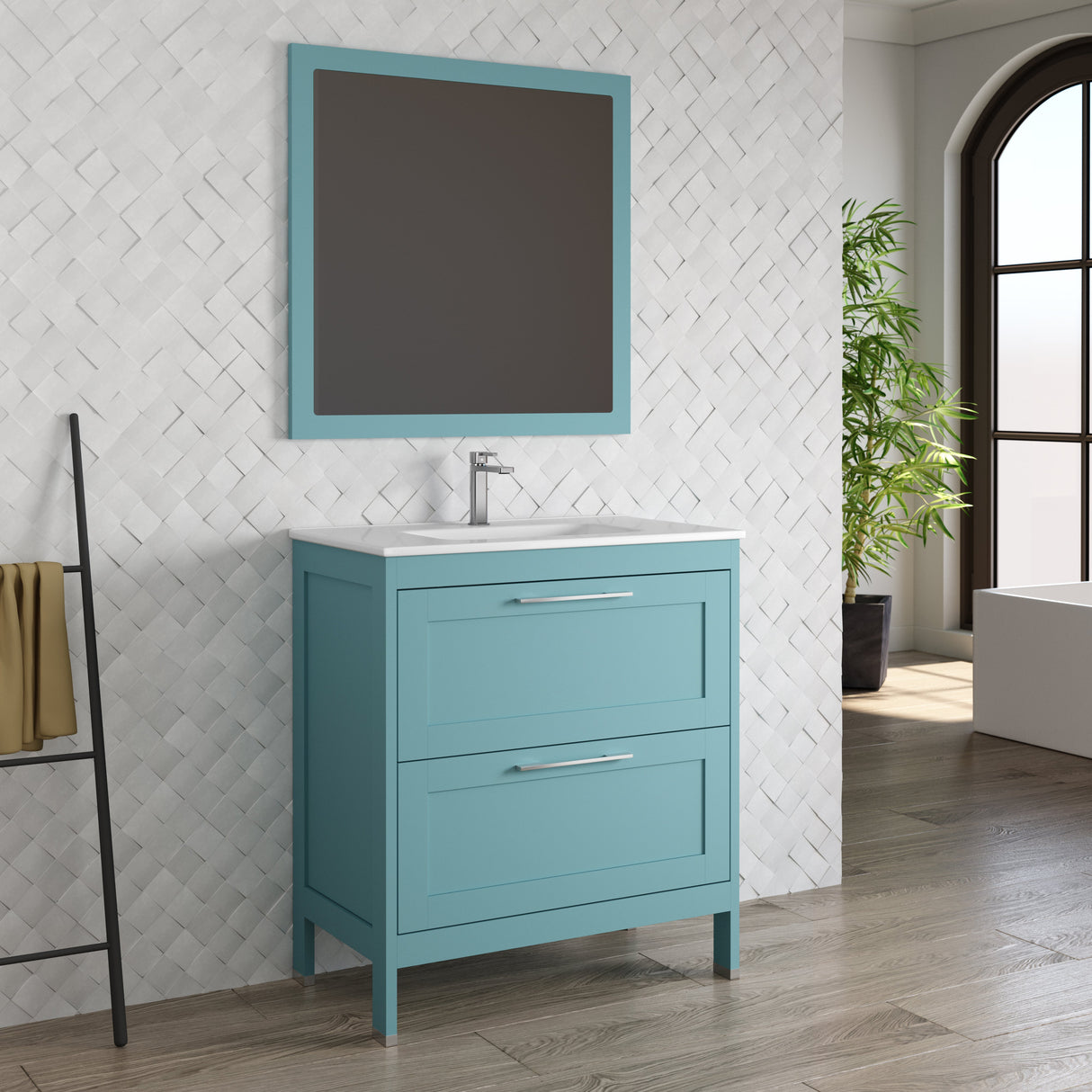 DAX Lakeside Engineered Wood and Porcelain Single Vanity with Onix Basin, 32", Deep Blue DAX-LAKE013219-ONX