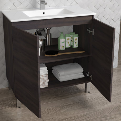 DAX Sunset Engineered Wood and Porcelain Onix Basin with Vanity, 32", Wenge DAX-SUN013213-ONX