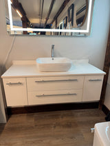 48" Floating White Vanity Set with Quartz Top, Ceramic Vessel Sink, and Chrome Vessel Faucet