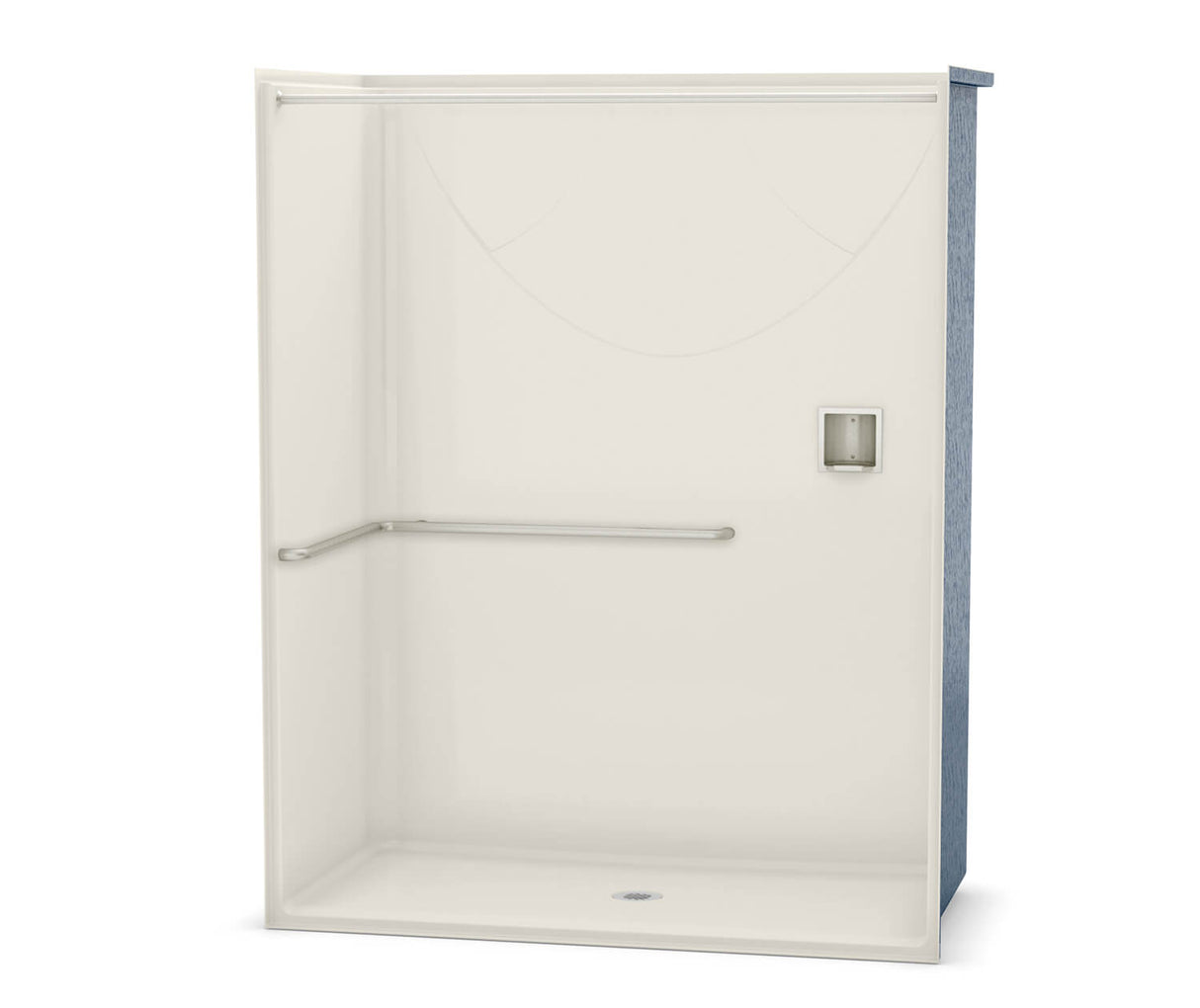 Aker OPS-6030 AcrylX Alcove Center Drain One-Piece Shower in Biscuit - ADA L-Bar