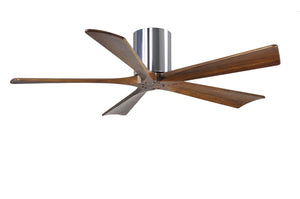 Matthews Fan IR5H-CR-WA-52 Irene-5H five-blade flush mount paddle fan in Polished Chrome finish with 52” solid walnut tone blades.