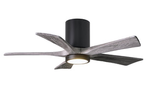 Matthews Fan IR5HLK-BK-BW-42 IR5HLK five-blade flush mount paddle fan in Matte Black finish with 42” solid barn wood tone blades and integrated LED light kit.
