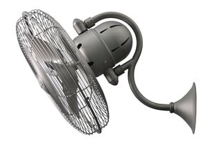 Matthews Fan LL-BN Laura 90° oscillating 3-speed wall fan in brushed nickel finish.