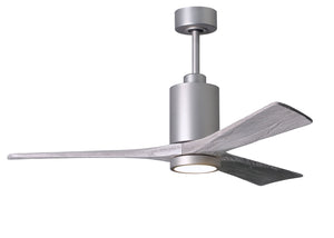 Matthews Fan PA3-BN-BW-52 Patricia-3 three-blade ceiling fan in Brushed Nickel finish with 52” solid barn wood tone blades and dimmable LED light kit 
