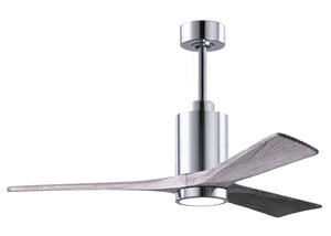 Matthews Fan PA3-CR-BW-52 Patricia-3 three-blade ceiling fan in Polished Chrome finish with 52” solid barn wood tone blades and dimmable LED light kit 