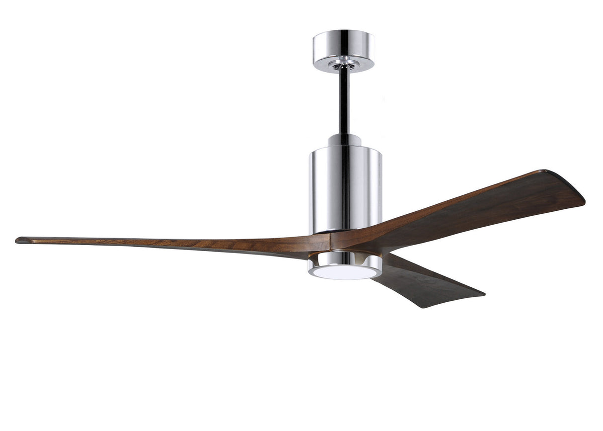 Matthews Fan PA3-CR-WA-60 Patricia-3 three-blade ceiling fan in Polished Chrome finish with 60” solid walnut tone blades and dimmable LED light kit 