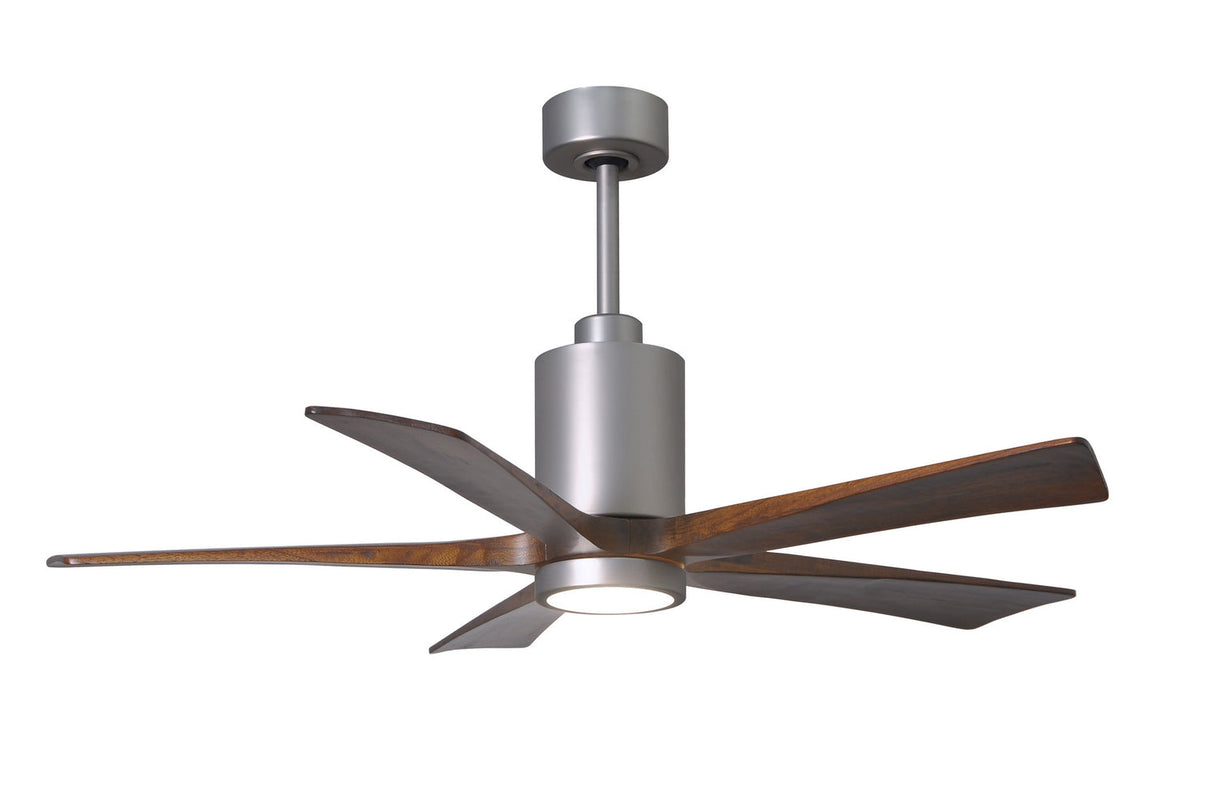Matthews Fan PA5-BN-WA-52 Patricia-5 five-blade ceiling fan in Brushed Nickel finish with 52” solid walnut tone blades and dimmable LED light kit 