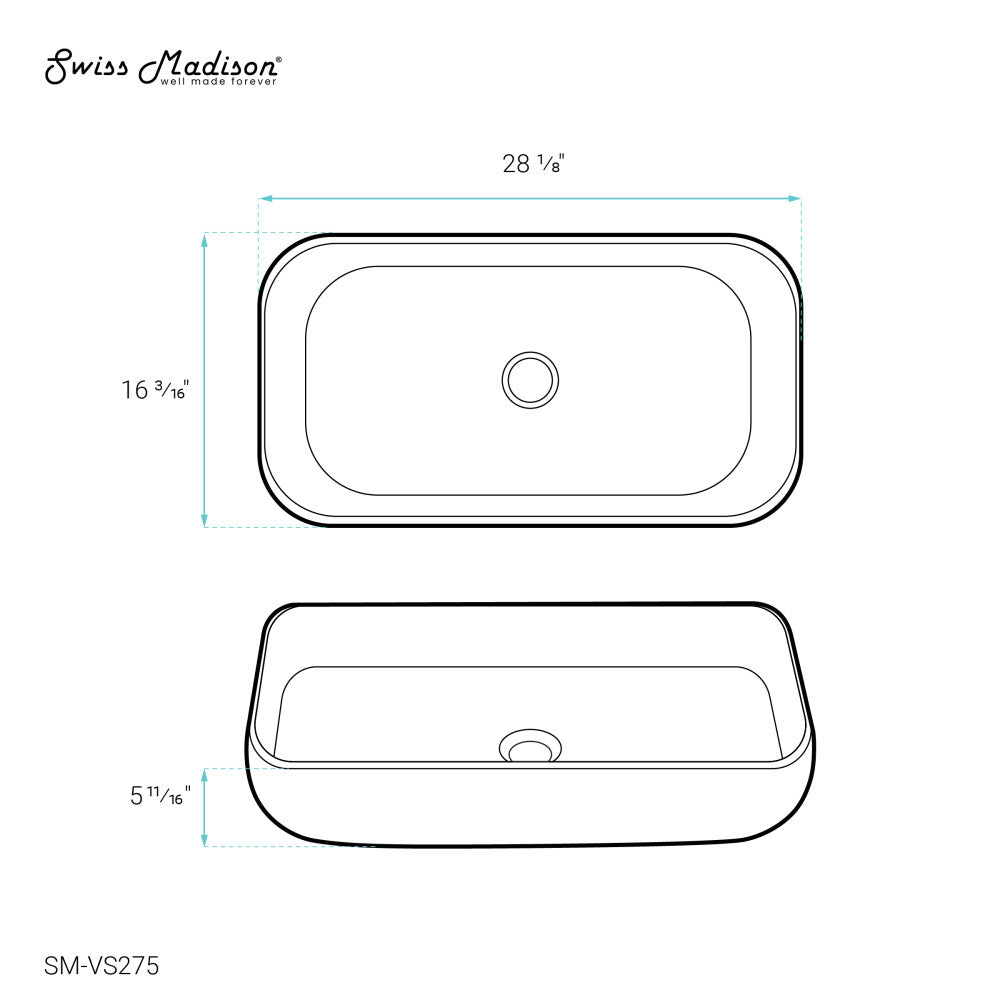 Chateau 28 Rectangle Ceramic Vessel Sink