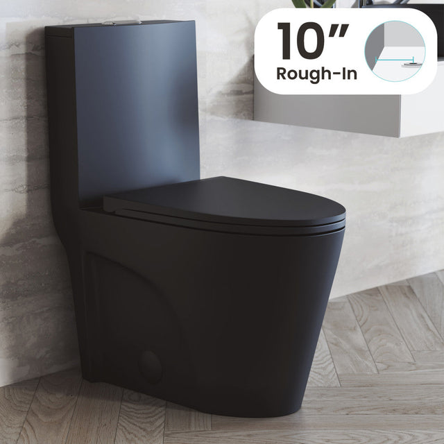 St. Tropez One Piece Elongated Toilet Dual Vortex Flush 1.1/1.6 gpf with 10" Rough-In, Matte Black