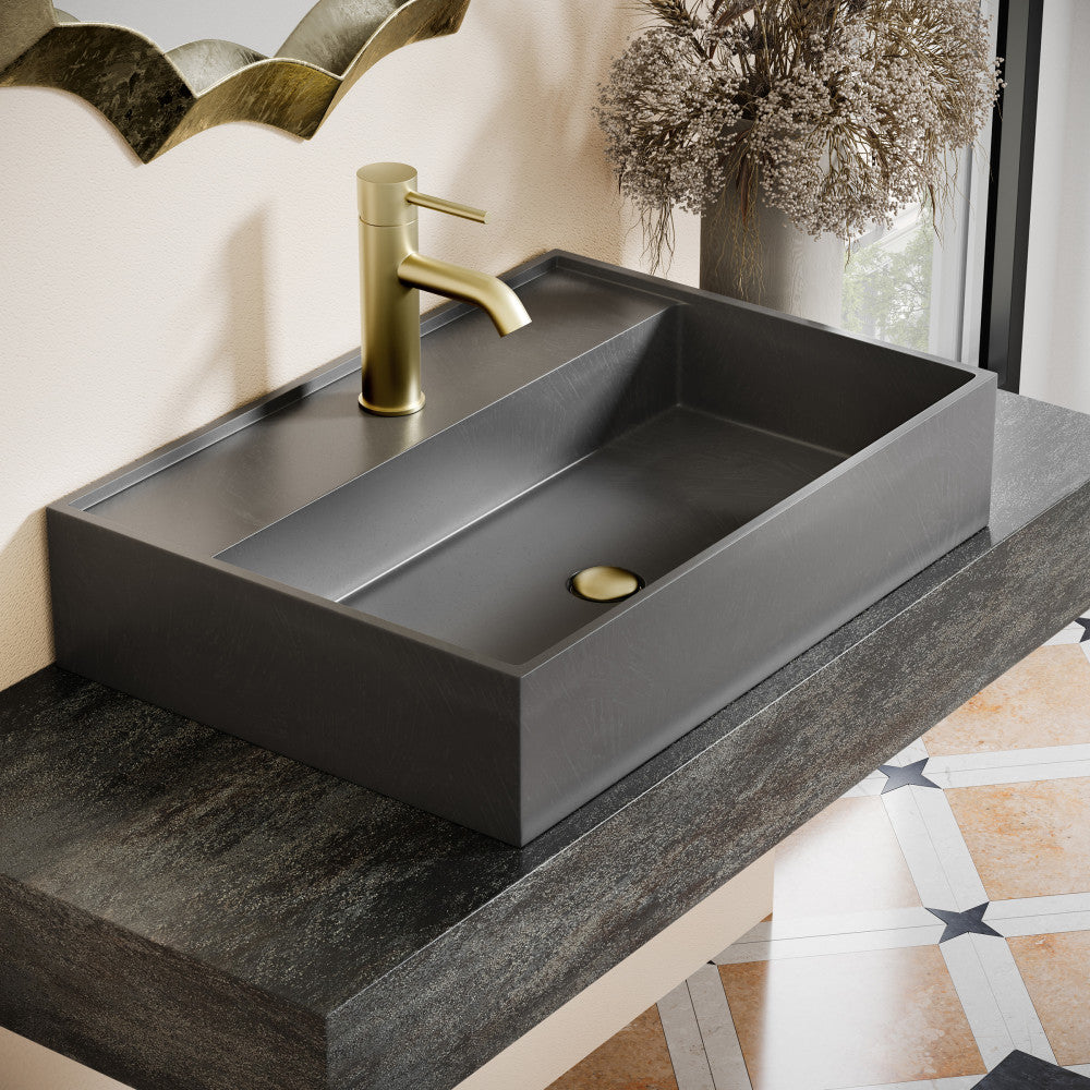 Lisse 16" Square Concrete Vessel Bathroom Sink in Dark Grey