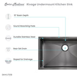 Rivage 30 x 18 Stainless Steel, Single Basin, Undermount Kitchen Sink,Black