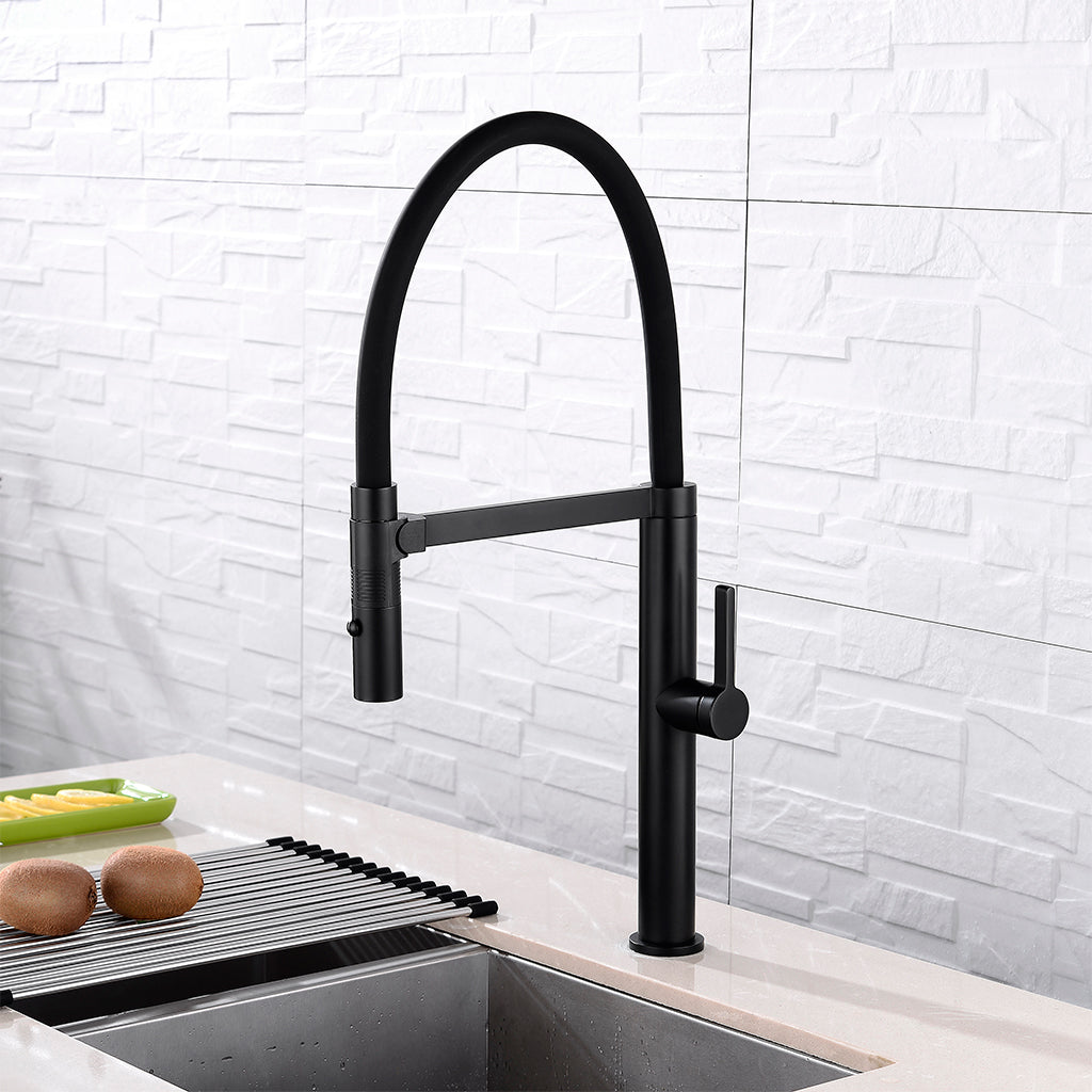 DAX Brass Single Handle Pull Out Kitchen Faucet with Dual Sprayer and Shower, Black DAX-S2417-02
