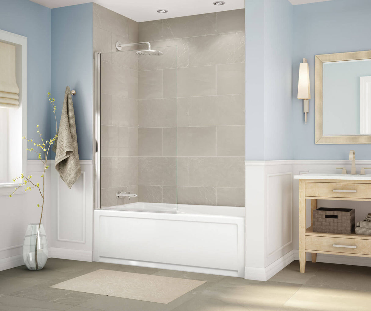 MAAX 137511-900-305-000 Axial Square 34 x 58 in. 8 mm Tub Screen for Alcove Installation with Clear glass in Brushed Nickel